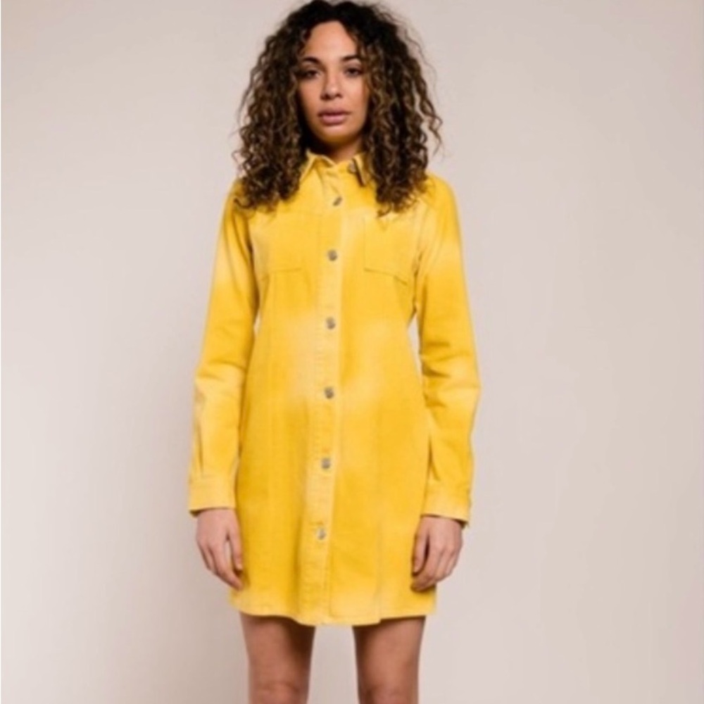 GANNI Hopewell Yellow Denim Long Sleeve Mini Shirt Dress Size 38 (US 6) Scandi